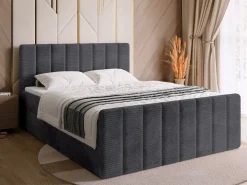 Łóżka Małżeńskie|Łóżka Ze Stelażem>BROMARKT Tapicerowane łóżko 160x200 cm do sypialni z pojemnikiem sztruksowe DENVER DUO szare