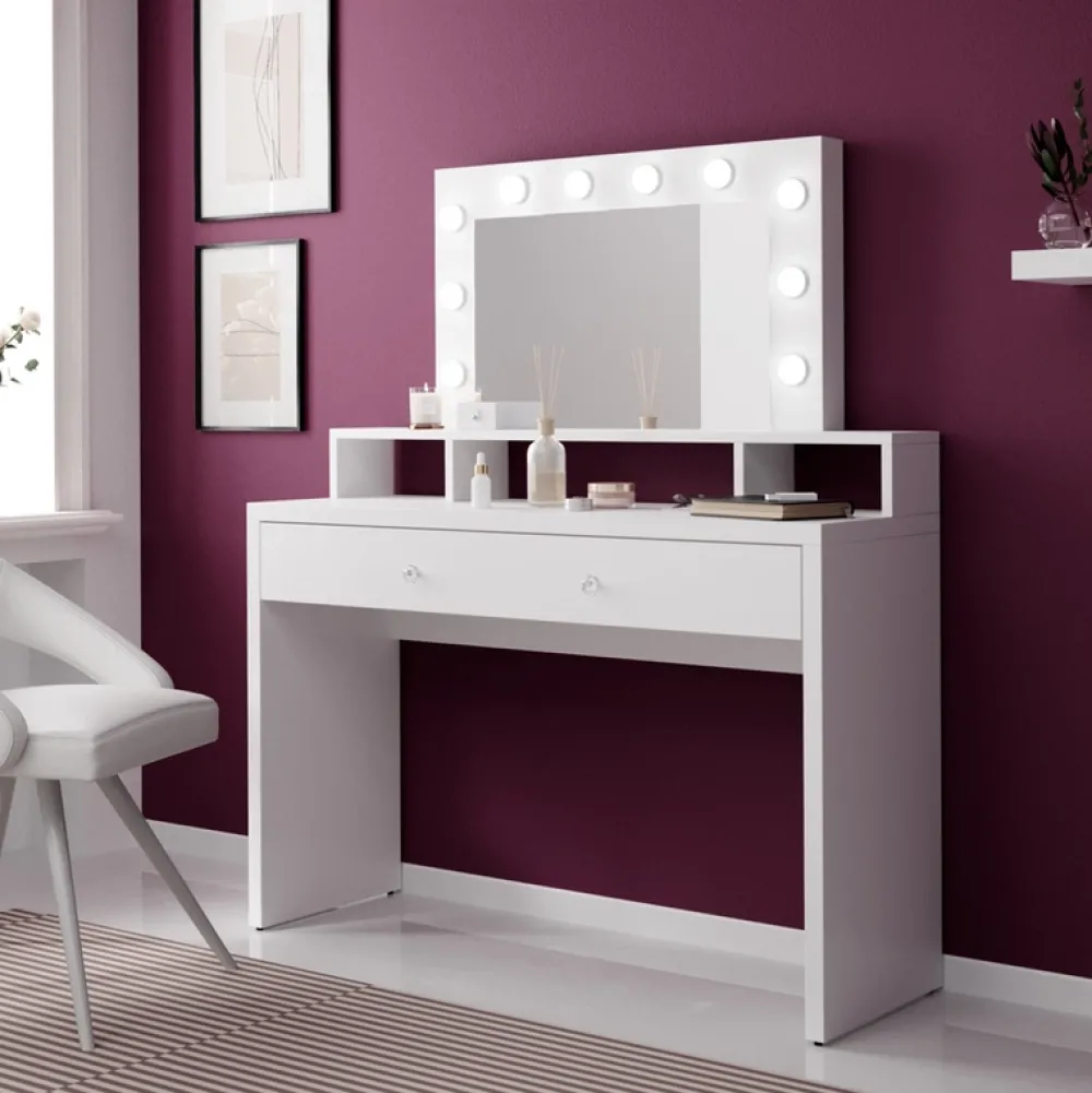 Toaletki I Konsole>Helvetia Toaletka z lustrem biała w stylu nowoczesnym ARIA