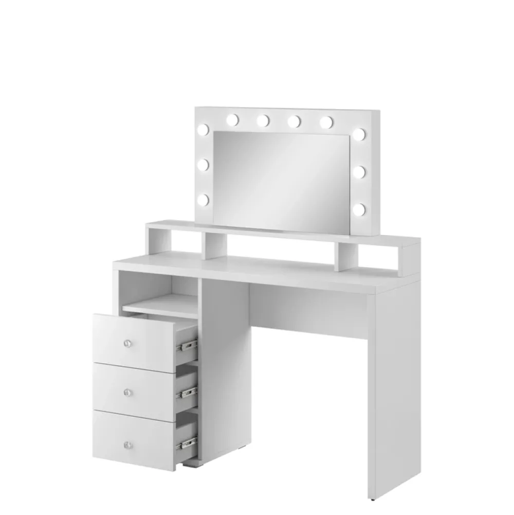 Toaletki I Konsole>Helvetia Toaletka z lustrem LED szuflady DIVA biały lustro