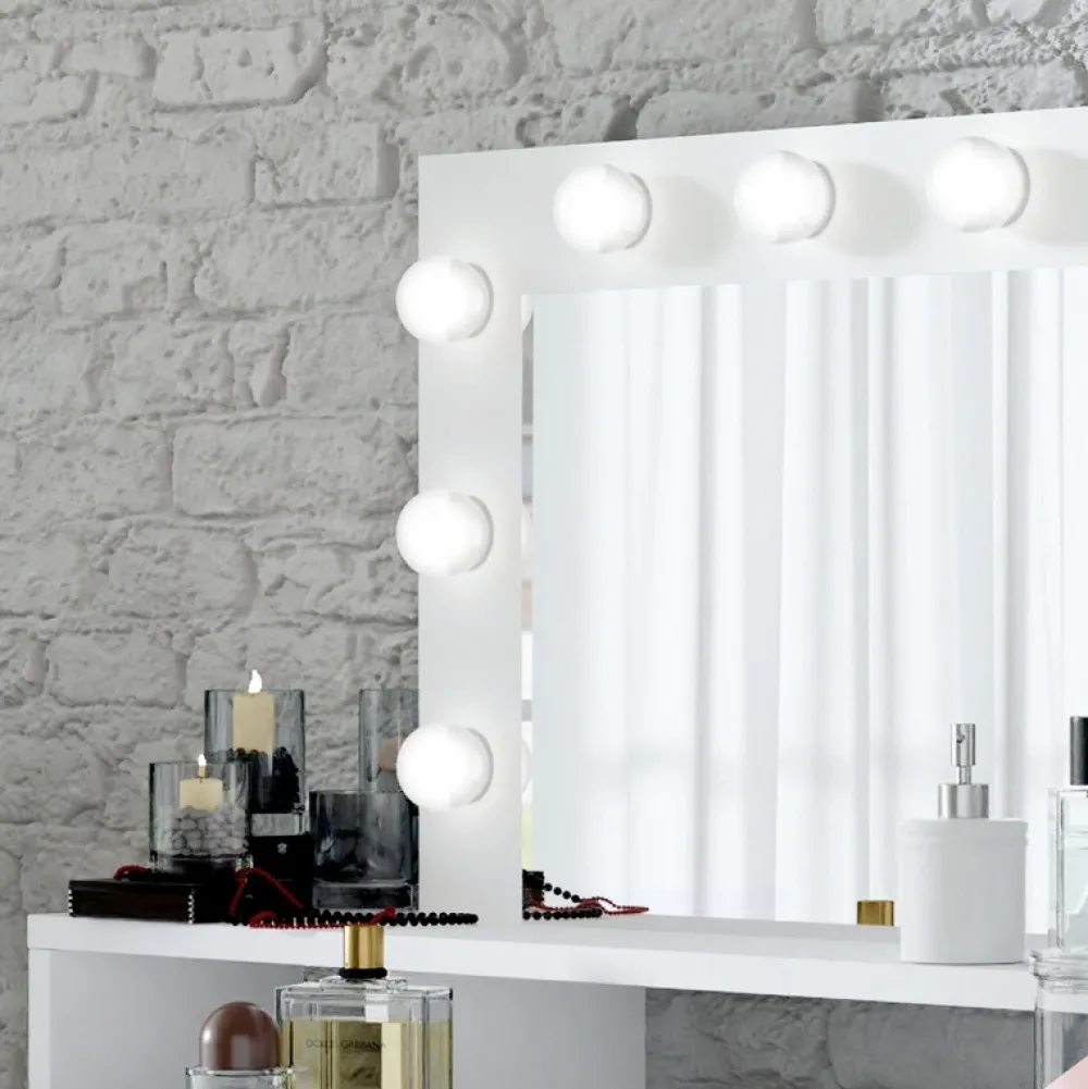 Toaletki I Konsole>Helvetia Toaletka z lustrem LED szuflady DIVA biały lustro