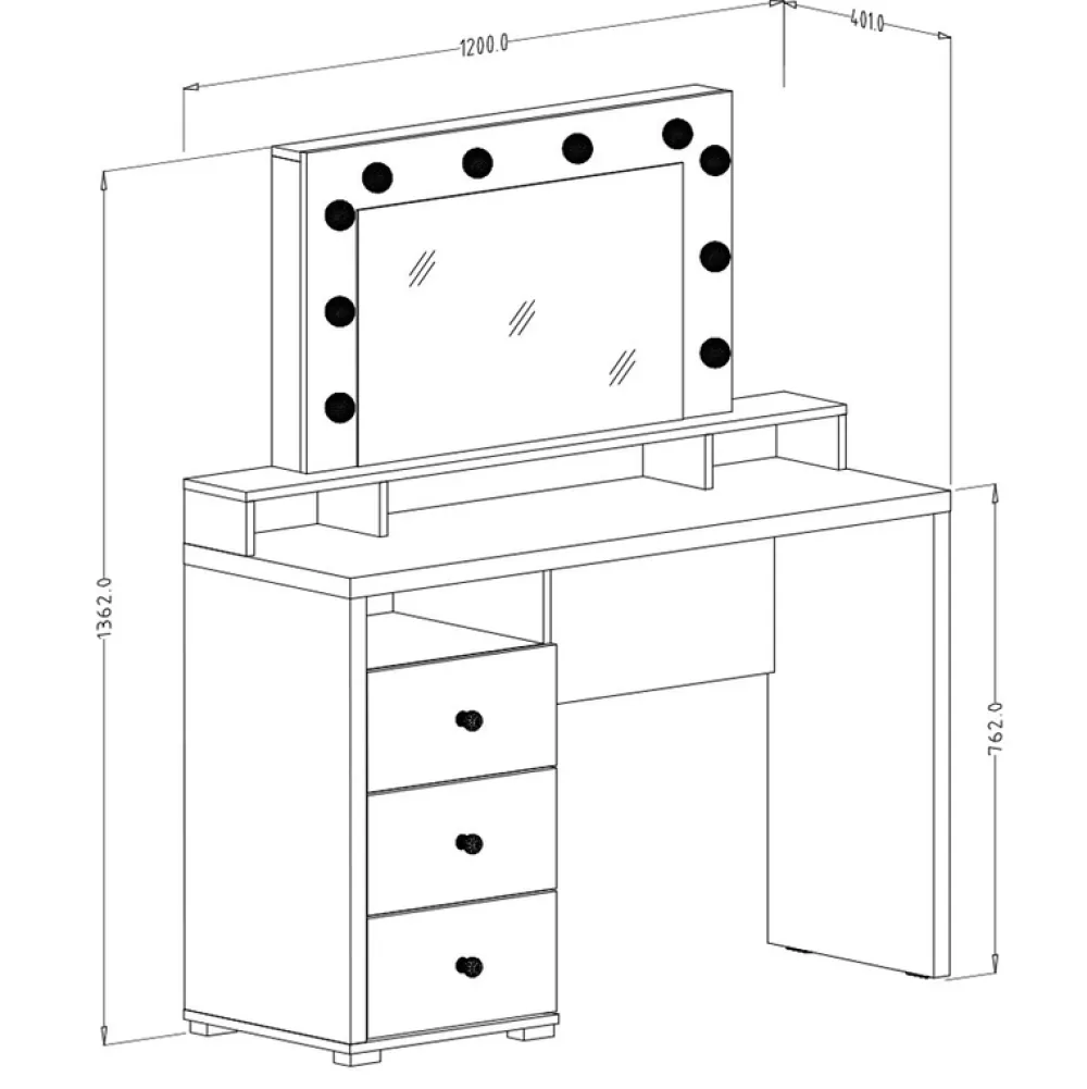 Toaletki I Konsole>Helvetia Toaletka z lustrem LED szuflady DIVA biały lustro