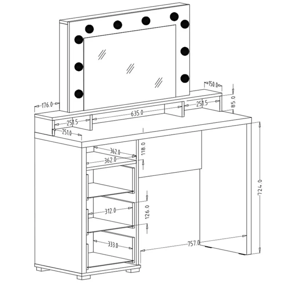 Toaletki I Konsole>Helvetia Toaletka z lustrem LED szuflady DIVA biały lustro