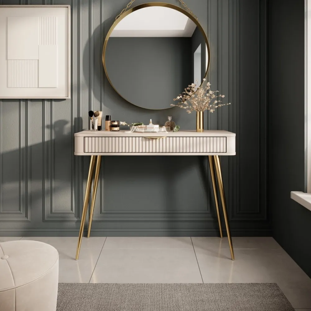 Zestawy Mebli Do Sypialni>LASKI Toaletka z szufladą do sypialni 100 cm beżowa LEONTE