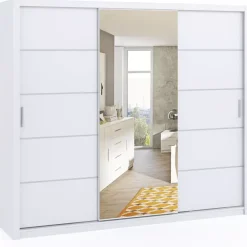 Zestawy Mebli Do Sypialni|Szafy Trzydrzwiowe>GiB Meble Trzydrzwiowa biała szafa przesuwna z lustrem 250 cm BELLA biały