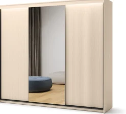 Zestawy Mebli Do Sypialni|Szafy Do Przedpokoju>lenart. Trzydrzwiowa duża szafa przesuwna do sypialni 250 cm z lustrem beżowa