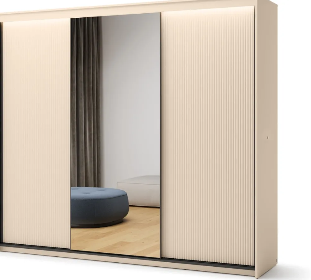 Zestawy Mebli Do Sypialni|Szafy Do Przedpokoju>lenart. Trzydrzwiowa duża szafa przesuwna do sypialni 250 cm z lustrem beżowa