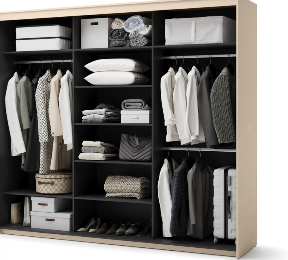 Zestawy Mebli Do Sypialni|Szafy Do Przedpokoju>lenart. Trzydrzwiowa duża szafa przesuwna do sypialni 250 cm z lustrem beżowa