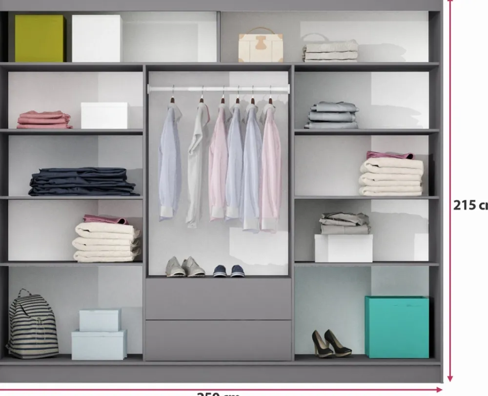 Szafy Trzydrzwiowe|Szafy Z Lustrem>Stolar Trzydrzwiowa owa szafa przesuwna 250 cm BREGO grafit