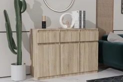Komody>Meblohand Trzydrzwiowa komoda do salonu z szufladami 120 cm MONTEGO dąb sonoma