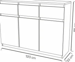 Komody></noscript>Meblohand Trzydrzwiowa komoda do salonu z szufladami 120 cm MONTEGO dąb sonoma