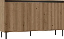 Komody>Lempert Trzydrzwiowa komoda do salonu 148 cm z frezowanymi frontami OMEGA dąb evoke