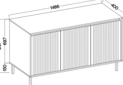 Komody></noscript>Lempert Trzydrzwiowa komoda do salonu 148 cm z frezowanymi frontami OMEGA dąb evoke