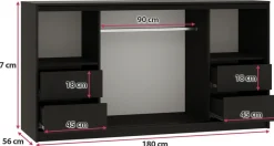 Komody></noscript>BROMARKT Trzydrzwiowa komoda do sypialni 180 cm z drążkiem LOFT