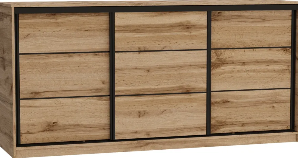 Komody>BROMARKT Trzydrzwiowa komoda przesuwna do sypialni 200 cm LOFT dąb wotan