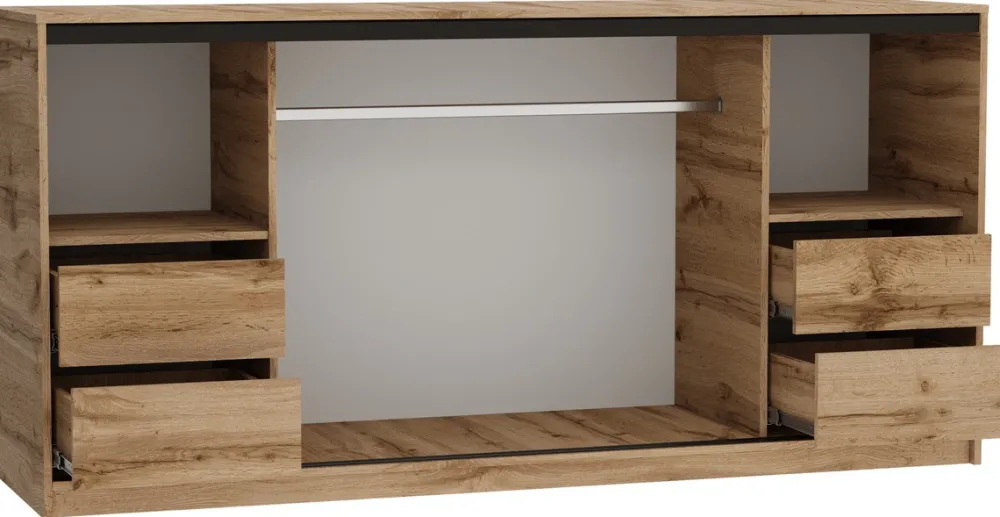 Komody>BROMARKT Trzydrzwiowa komoda przesuwna do sypialni 200 cm LOFT dąb wotan