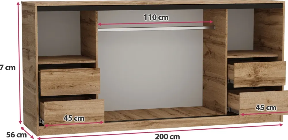 Komody>BROMARKT Trzydrzwiowa komoda przesuwna do sypialni 200 cm LOFT dąb wotan