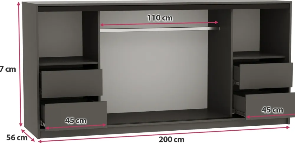 Komody>BROMARKT Trzydrzwiowa komoda przesuwna do sypialni 200 cm LOFT grafit