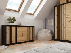 Komody></noscript>BROMARKT Trzydrzwiowa komoda z szufladami do sypialni 180 cm LOFT