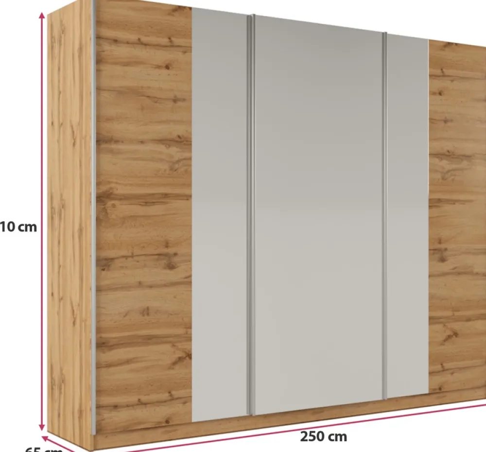 Szafy Trzydrzwiowe|Szafy Z Lustrem>Stolar Trzydrzwiowa szafa przesuwna z lustrem 250 cm PARDO dąb wotan