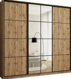 Zestawy Mebli Do Przedpokoju|Szafy Trzydrzwiowe>BROMARKT Trzydrzwiowa szafa przesuwna 250 cm z lustrem EDGE MAX dąb wotan