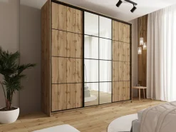 Zestawy Mebli Do Przedpokoju|Szafy Trzydrzwiowe></noscript>BROMARKT Trzydrzwiowa szafa przesuwna 250 cm z lustrem EDGE MAX dąb wotan