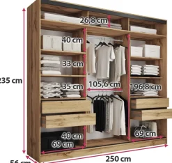 Zestawy Mebli Do Przedpokoju|Szafy Trzydrzwiowe></noscript>BROMARKT Trzydrzwiowa szafa przesuwna 250 cm z lustrem EDGE MAX dąb wotan