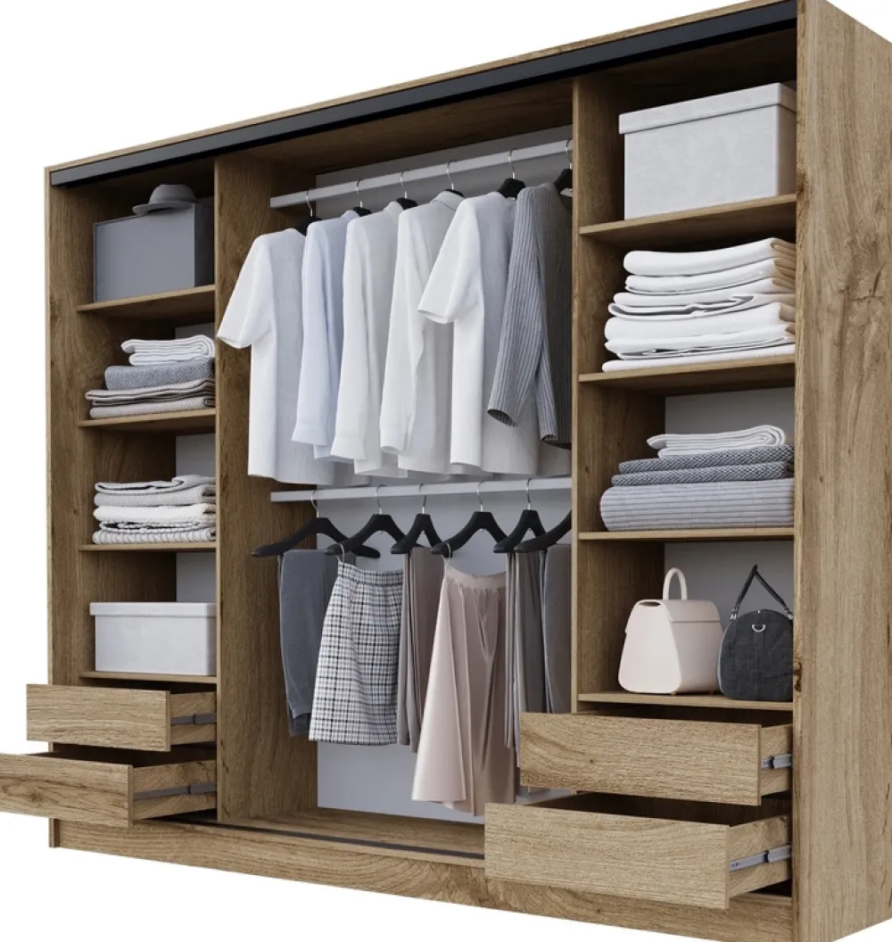 Zestawy Mebli Do Przedpokoju|Szafy Trzydrzwiowe>BROMARKT Trzydrzwiowa szafa przesuwna z lustrem 235 cm BEST dąb wotan