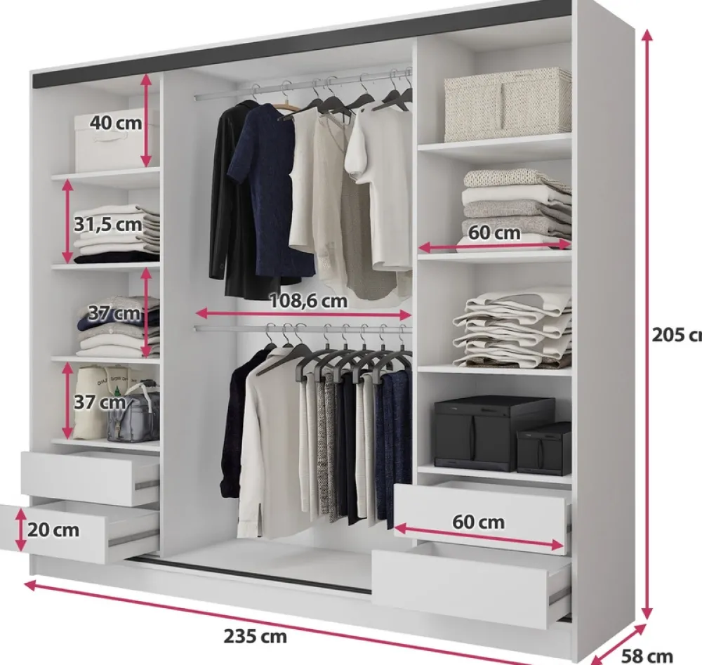 Zestawy Mebli Do Przedpokoju|Szafy Trzydrzwiowe>BROMARKT Trzydrzwiowa szafa przesuwna z lustrem 235 cm BEST dąb wotan