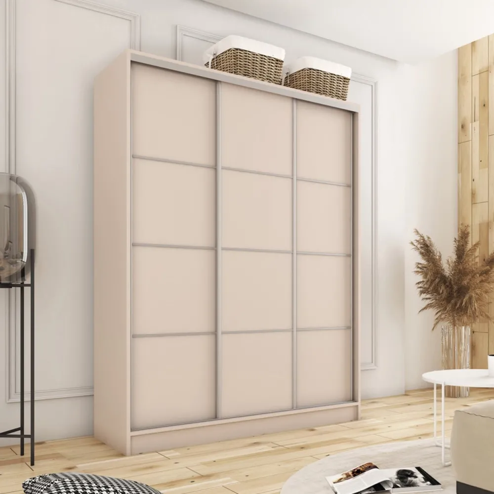 Zestawy Mebli Do Przedpokoju|Szafy Trzydrzwiowe>BROMARKT Trzydrzwiowa szafa przesuwna 150 cm TOP beż piaskowy