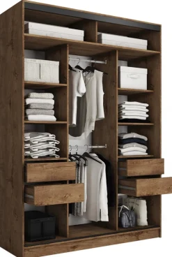 Szafy Trzydrzwiowe|Szafy Do Przedpokoju>BROMARKT Trzydrzwiowa szafa przesuwna z półkami 150 cm LOFT MAX dąb lefkas