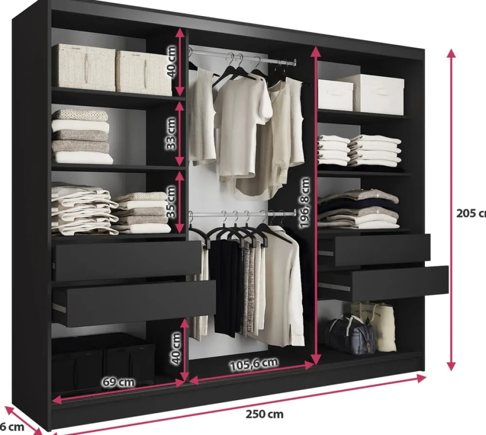 Zestawy Mebli Do Przedpokoju|Szafy Trzydrzwiowe>BROMARKT Trzydrzwiowa szafa przesuwna 250 cm LOFT