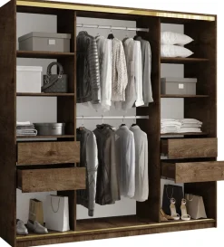 Szafy Trzydrzwiowe|Szafy Przesuwne>BROMARKT Trzydrzwiowa szafa przesuwna 200 cm do sypialni GOLD NEW dąb lefkas