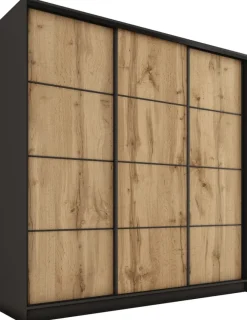 Zestawy Mebli Do Przedpokoju|Szafy Trzydrzwiowe>BROMARKT Trzydrzwiowa szafa przesuwna z półkami 200 cm LOFT MAX