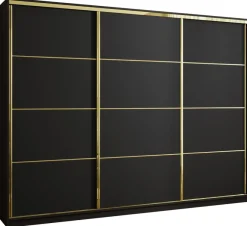 Szafy Trzydrzwiowe|Szafy Do Salonu>BROMARKT Trzydrzwiowa szafa przesuwna 280 cm z szufladami GOLD NEW glamour czarny