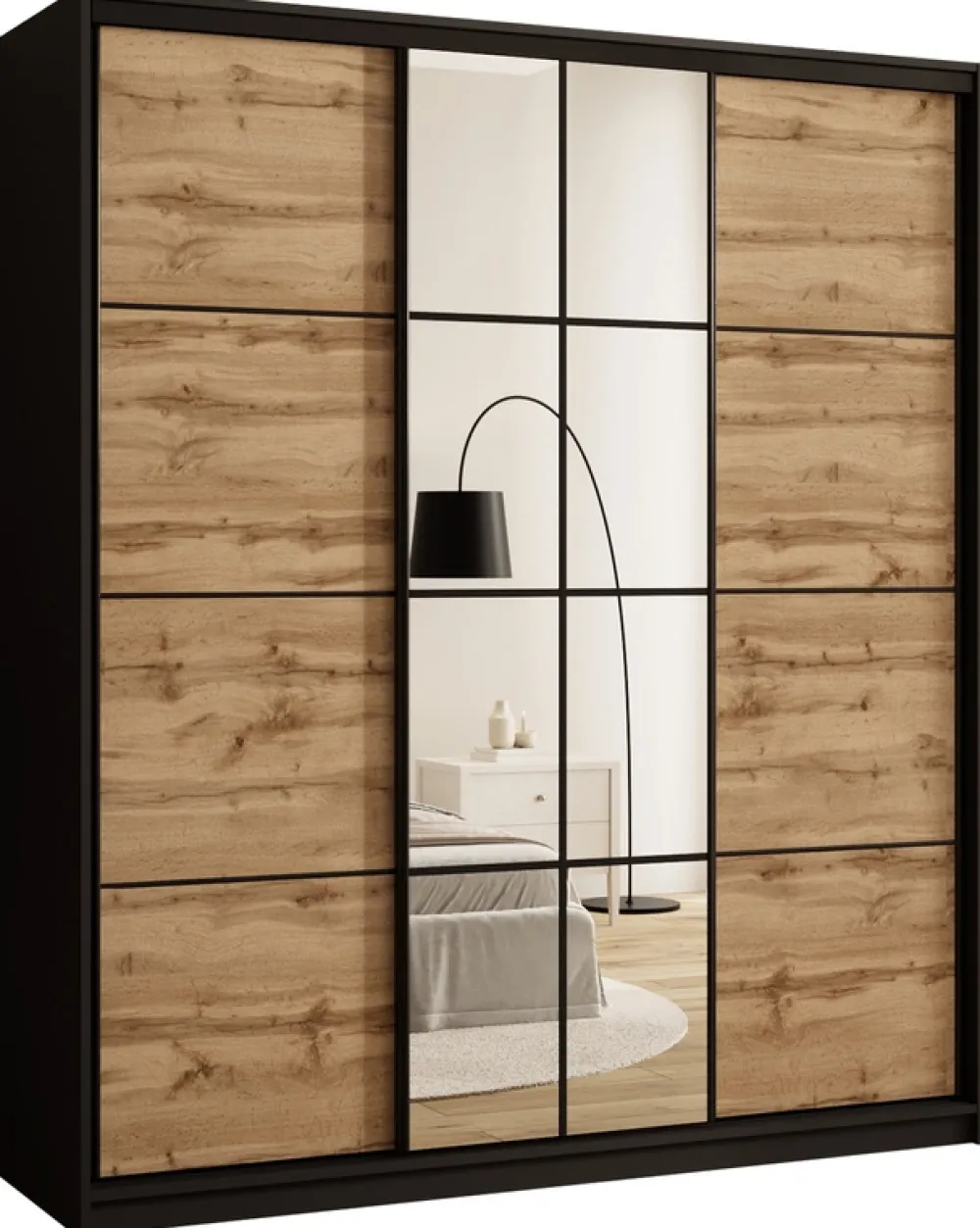 Zestawy Mebli Do Przedpokoju|Szafy Trzydrzwiowe>BROMARKT Trzydrzwiowa szafa przesuwna 180 cm z lustrem i półkami EDGE