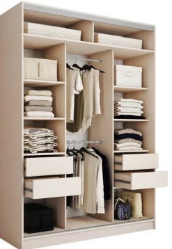 Zestawy Mebli Do Przedpokoju|Szafy Trzydrzwiowe>BROMARKT Trzydrzwiowa szafa przesuwna z lustrem 150 cm TOP MAX beż beż piaskowy