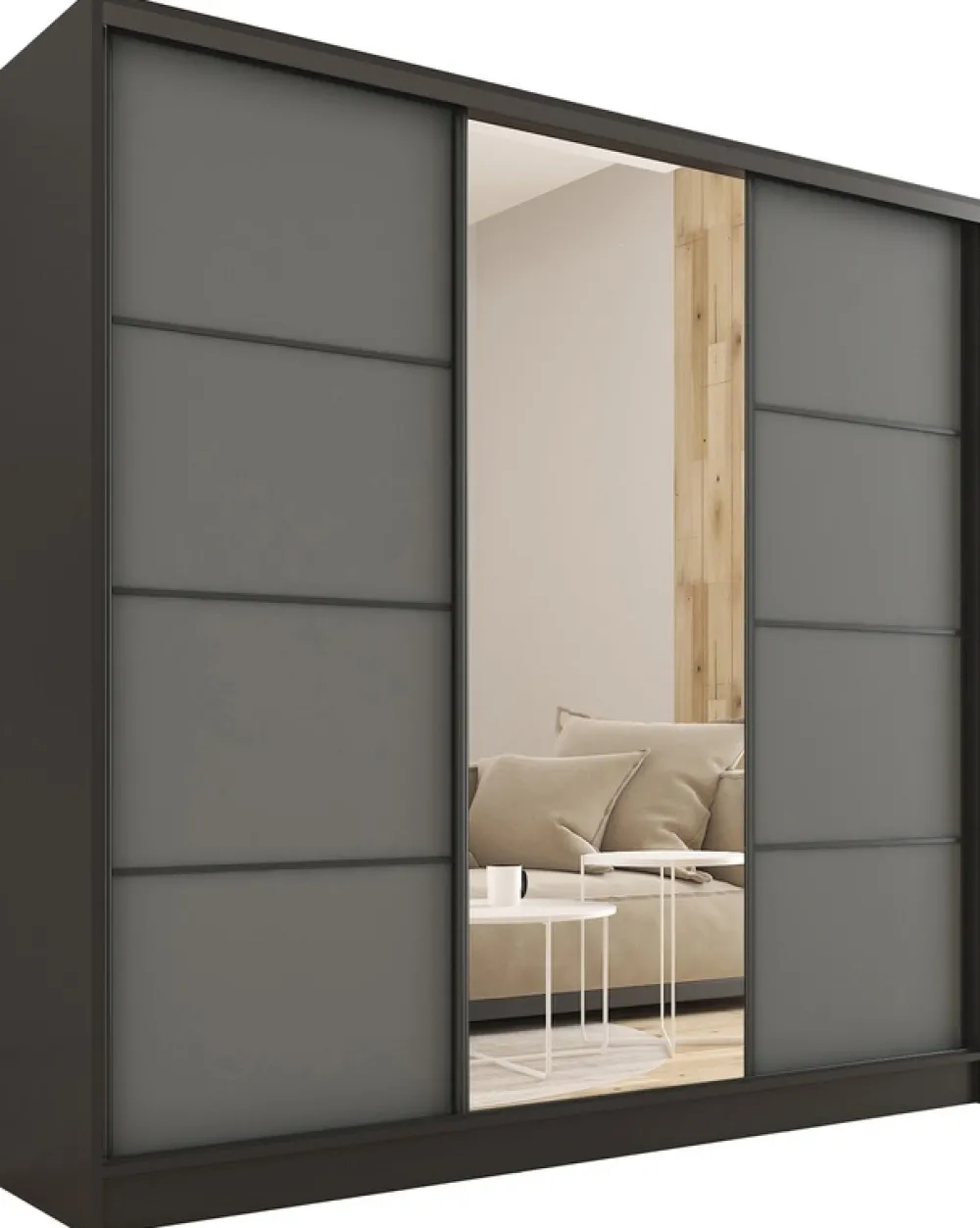 Szafy Trzydrzwiowe|Szafy Do Przedpokoju>BROMARKT Trzydrzwiowa szafa przesuwna z lustrem do sypialni 180 cm LOFT