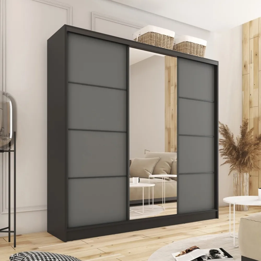Szafy Trzydrzwiowe|Szafy Do Przedpokoju>BROMARKT Trzydrzwiowa szafa przesuwna z lustrem do sypialni 180 cm LOFT
