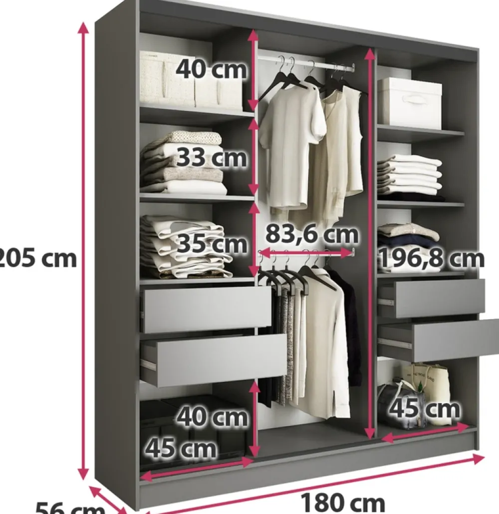 Szafy Trzydrzwiowe|Szafy Do Przedpokoju>BROMARKT Trzydrzwiowa szafa przesuwna z lustrem do sypialni 180 cm LOFT