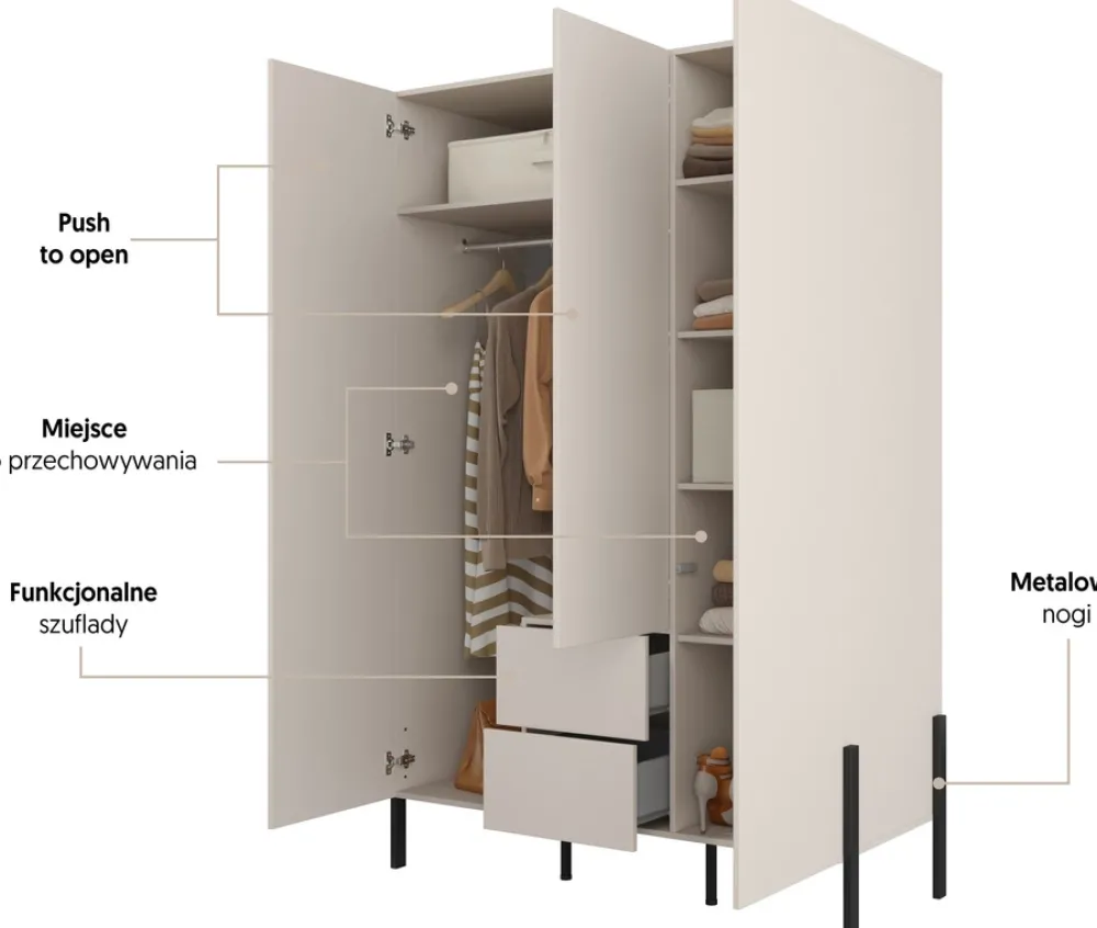 Meble Młodzieżowe|Zestawy Mebli Do Sypialni>Helvetia Trzydrzwiowa szafa uchylna do sypialni 139 cm kaszmir JUKON