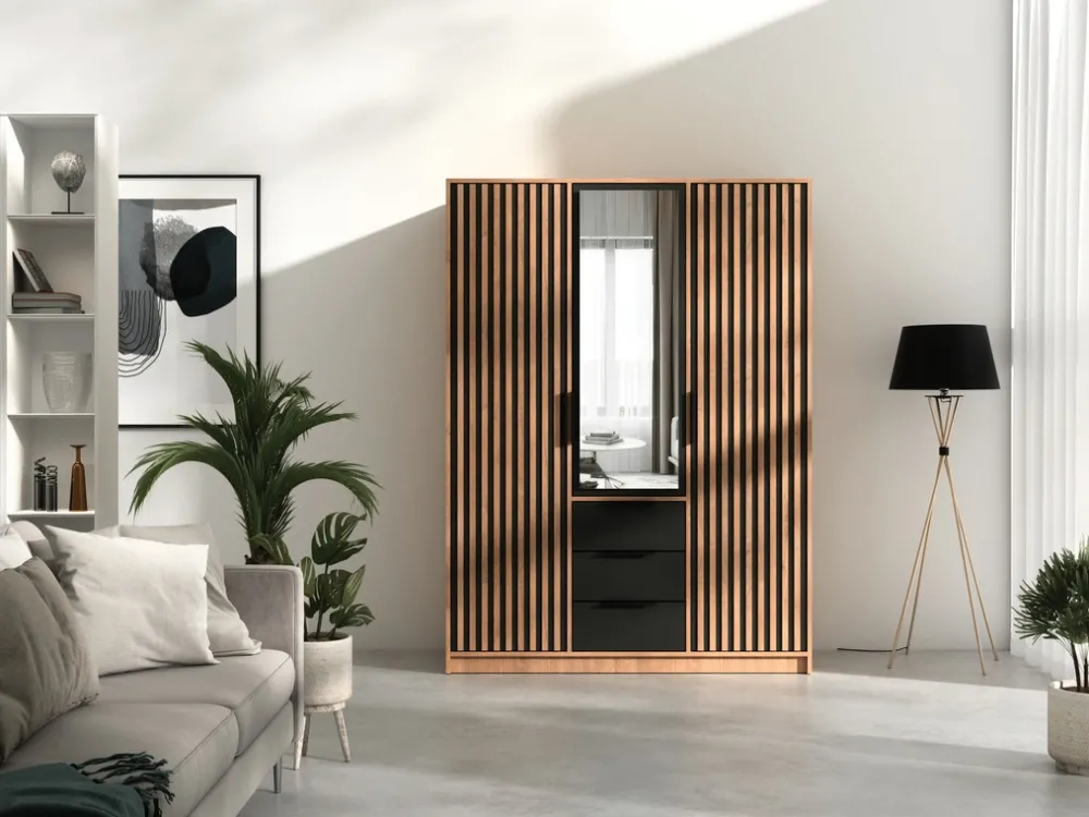 Meble Młodzieżowe|Zestawy Mebli Do Przedpokoju>Stolar Trzydrzwiowa szafa z lamelami 150 cm z szufladami BILL