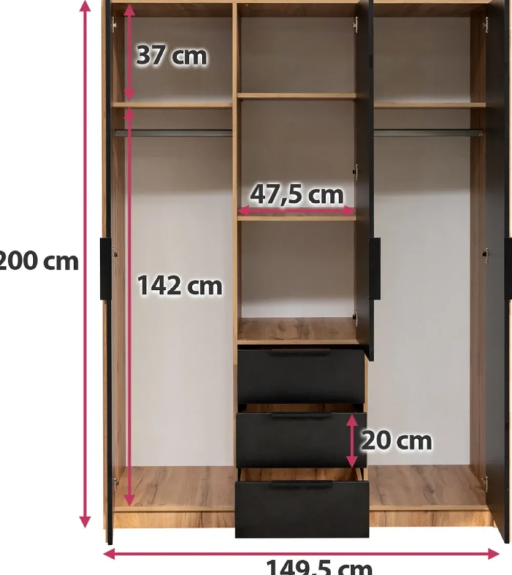 Meble Młodzieżowe|Zestawy Mebli Do Przedpokoju>Stolar Trzydrzwiowa szafa z lamelami 150 cm z szufladami BILL