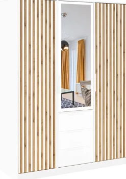 Meble Młodzieżowe|Zestawy Mebli Do Przedpokoju>Stolar Trzydrzwiowa szafa z lamelami 150 cm z szufladami BILL