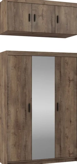 Garderoby|Zestawy Mebli Do Przedpokoju>Lempert Trzydrzwiowa szafa z lustrem z nadstawką 133 cm KUBA dąb lefkas