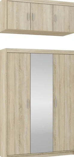 Garderoby>Lempert Trzydrzwiowa szafa z lustrem z nadstawką 133 cm dąb lefkas KUBA dąb sonoma