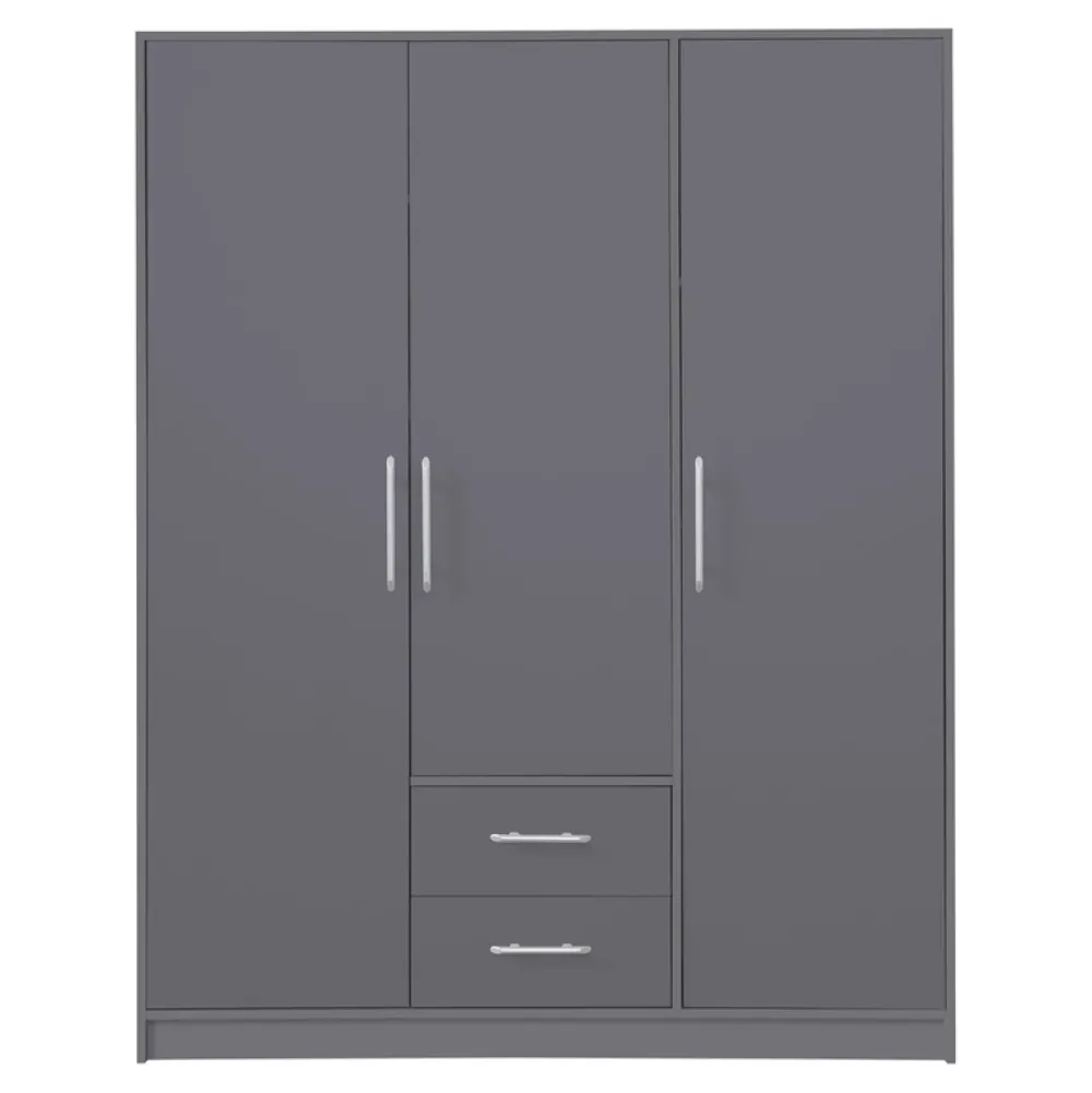 Garderoby|Meble Dla Dzieci>MEBLAR Trzydrzwiowa szafa z półkami do sypialni 150 cm szuflady SEVAS antracyt