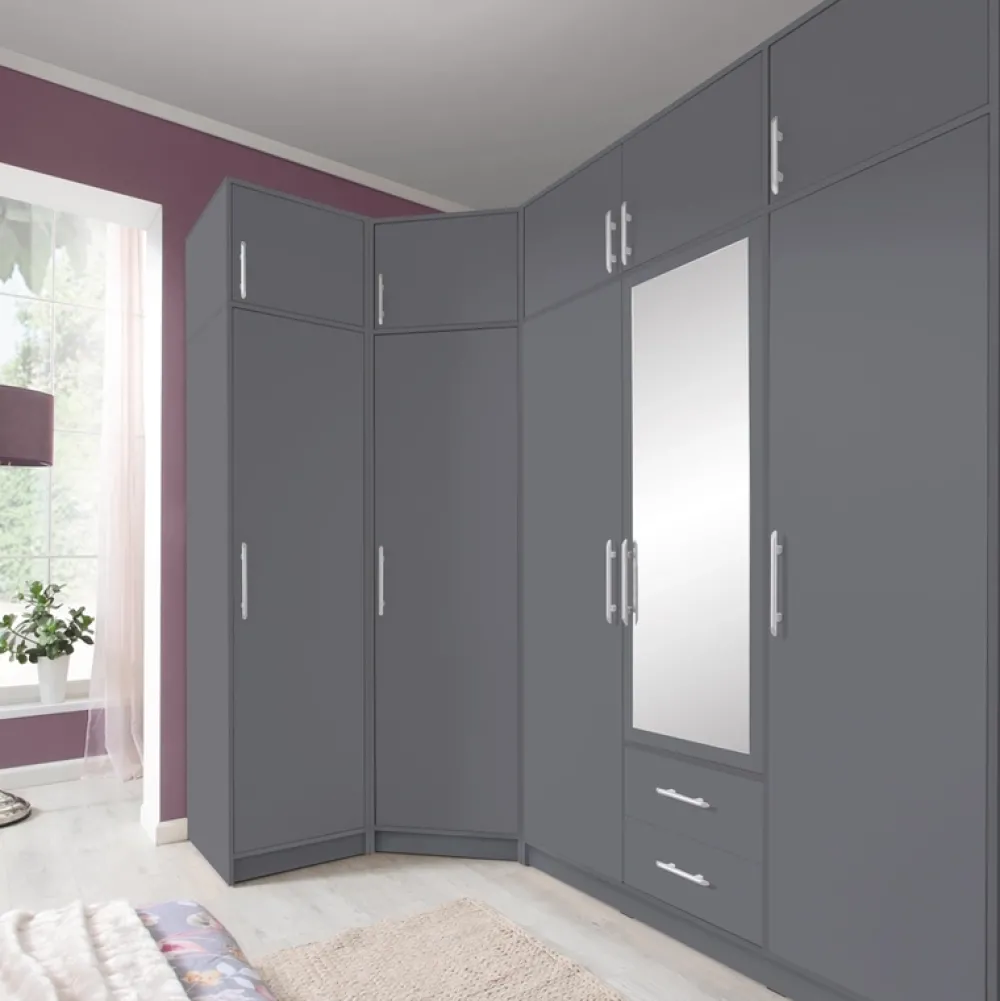 Garderoby|Meble Dla Dzieci>MEBLAR Trzydrzwiowa szafa z półkami do sypialni 150 cm szuflady SEVAS antracyt