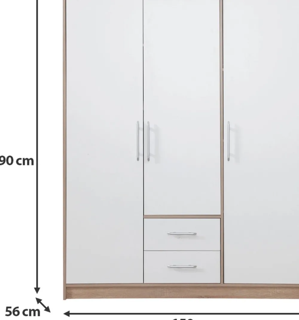 Garderoby|Meble Dla Dzieci>MEBLAR Trzydrzwiowa szafa z półkami do sypialni 150 cm szuflady SEVAS dąb artisan