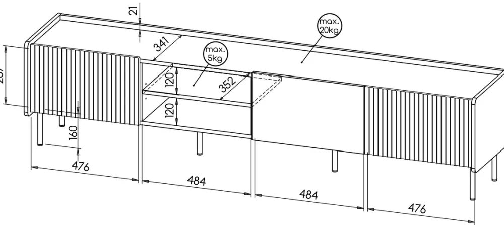 Szafki Rtv>DOLMAR Trzydrzwiowa szafka RTV do salonu 200 cm PINNACLE