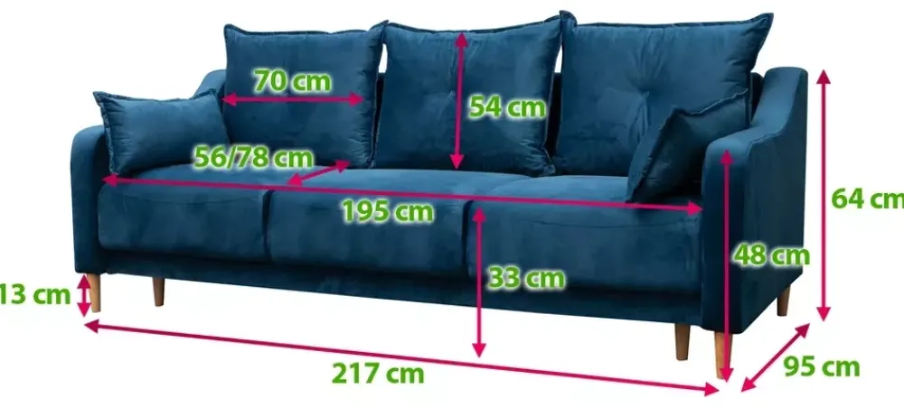 Kanapy I Sofy>MEBAS Trzyosobowa sofa rozkładana do salonu z funkcją spania LENZI